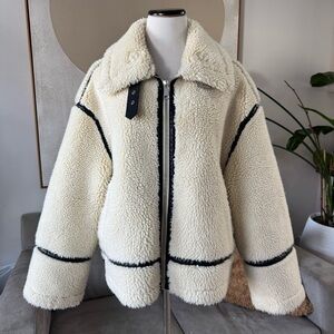 Zara Cream Teddy Jacket with Black Accents